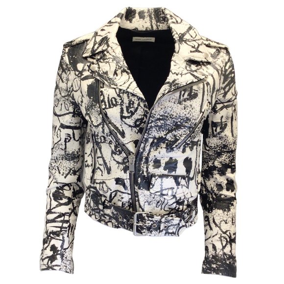SAINT LAURENT WHITE / BLACK SPECIAL EDITION ALEXANDER MURET MOTO ZIP LAMBSKIN LE - Picture 1 of 4